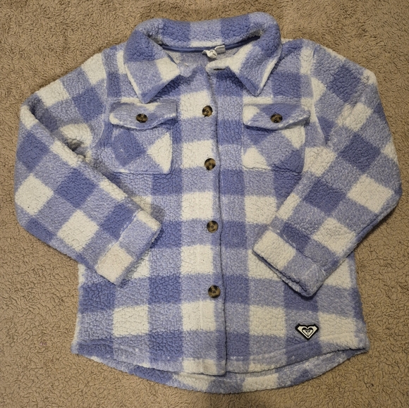 Girl's Roxy Plaid Sherpa Shirt Jacket M 8-10 LIKE NEW - Picture 5 of 13